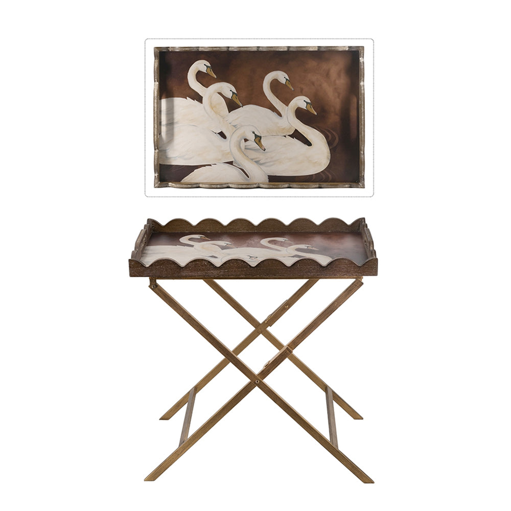 English Elm 23.5x15.5x24" Brown Mdf Accent Table Swan Motif Iron Legs Vintage Boho Side W2078P461560