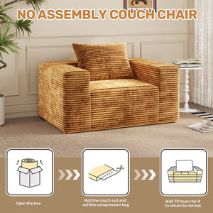 English Elm Bean Bean Bag Loveseat Sofa Couch Boneless Cloud Comfort with Tufted Corduroy, Durable Foam Support Yellow Brown W3795P358120