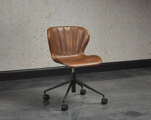 Sunpan Arabella Office Chair - Stylish Swivel Design with Channel Tufting, Black Steel Legs & Easy Mobility Bravo Cognac