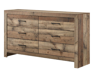 English Elm 1pc Six Drawer Reclaimed Plank Dresser Warm Brown Wood Grain Farmhouse Bedroom B2741P484438