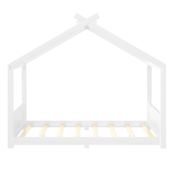 English Elm Twin House Frame Floor Bed Solid Pine Kids Room Montessori Low Profile Play Nook W1580P387839