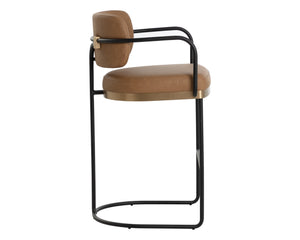 Sunpan Jalen Barstool - Stylish Milliken Cognac With Gold Accents, Perfect For Home Or Commercial Spaces Brown Faux Leather 111701