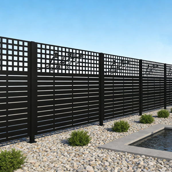 English Elm W48'' Galvanized Steel Outdoor Privacy Panels Powder Coated Slat Fence for Yard Enclosures W1586P455947
