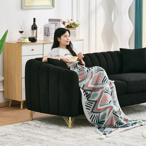 English Elm Oversized Chenille Sofa - Luxurious 3+3 Seater With Gold Legs, Ideal For Modern Living Spaces & Comfort W3373S00041-GIGA