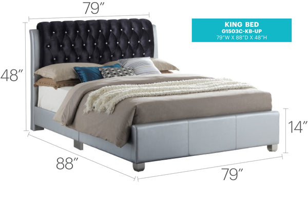English Elm Modern Silver King Bed PU Upholstered 48"H x 79"W x 88"D – Sturdy Frame, Sleek Finish, Modern Chic B078118237