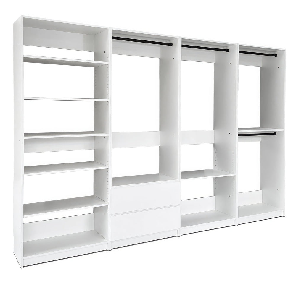 English Elm Prosper White Freestanding Walk-In Wood Closet System with Oak Finish, Ample Modular Storage & Easy Assembly B040S00147