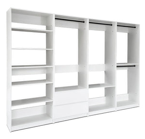 English Elm Prosper White Freestanding Walk-In Wood Closet System with Oak Finish, Ample Modular Storage & Easy Assembly B040S00147