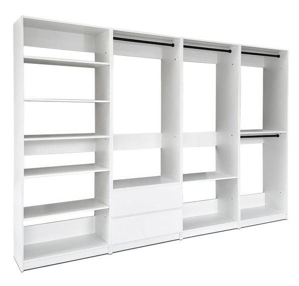 English Elm Prosper White Freestanding Walk-In Wood Closet System with Oak Finish, Ample Modular Storage & Easy Assembly B040S00147