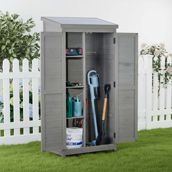 English Elm Outdoor Cedar Wood Vertical Storage Shed with Metal Roof for Garden Tools W2640P262538