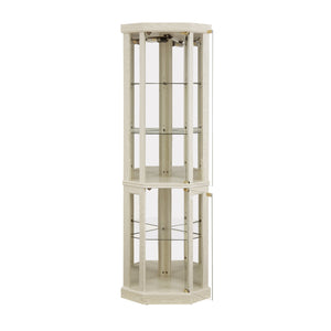 English Elm Corner Lighted Curio Cabinet with Mirrored Back Glass Shelves Classical Living Room Display Antique White W2275P194426