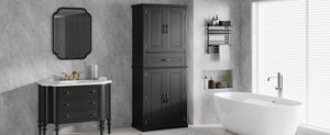 English Elm [video] Tall Matte Black Bathroom Cabinet with Drawer Adjustable Shelves and Door Racks N759P241667B