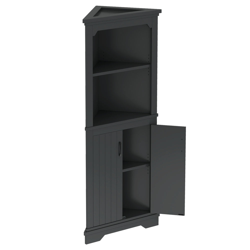 English Elm Tall Corner Cabinet with Doors - Slim Black Storage Tower for Living Room, Bathroom, Kitchen, Office W1580P332942