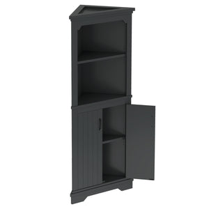 English Elm Tall Corner Cabinet with Doors - Slim Black Storage Tower for Living Room, Bathroom, Kitchen, Office W1580P332942