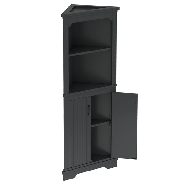 English Elm Tall Corner Cabinet with Doors - Slim Black Storage Tower for Living Room, Bathroom, Kitchen, Office W1580P332942