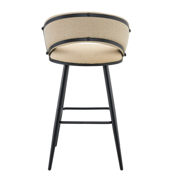 English Elm Set of 2 Chenille Upholstered Counter Stools with Iron Legs for Kitchen Islands Beige,Black W3875P370851