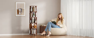 English Elm 100%solid Rubberwood Rotating Tower Bookcase with Locking Wheels 4 Tier Round Shelf W2987P337957