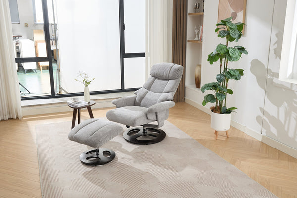 English Elm 069-ergonomic Swivel Recliner with Ottoman Chenille Wingback Massage Lounge Chair Grey W527P439691