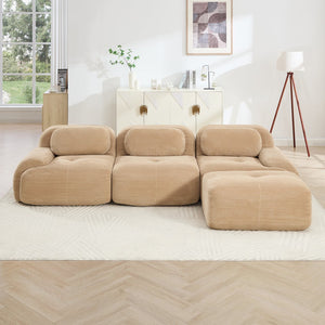 English Elm L-shaped Modular Corduroy Sectional Sofa Ergonomic Low Profile Living Room Seating Camel W714S01240
