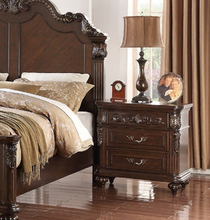 English Elm Traditional Antique Walnut Nightstand with 2 Drawers, Turned Legs, Cherry Veneer Finish, Curved Metal Pulls, 28x17x29" B011P210739