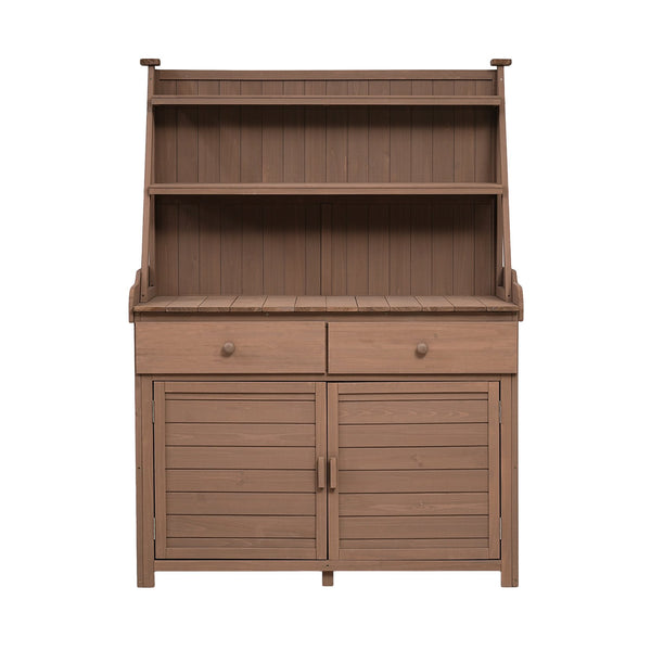 English Elm [Assembly 65inch Garden Potting Bench Table Fir Wood Workstation with 3-Tier Shelves Drawers Cabinet for Organization and Durability Brown N717P220217D