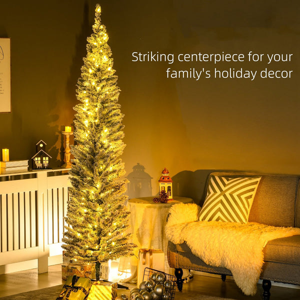 English Elm Homcom 7' Pre-Lit Slim Noble Fir Christmas Tree With 210 Led Lights - Perfect For Small Spaces! W2225P249655