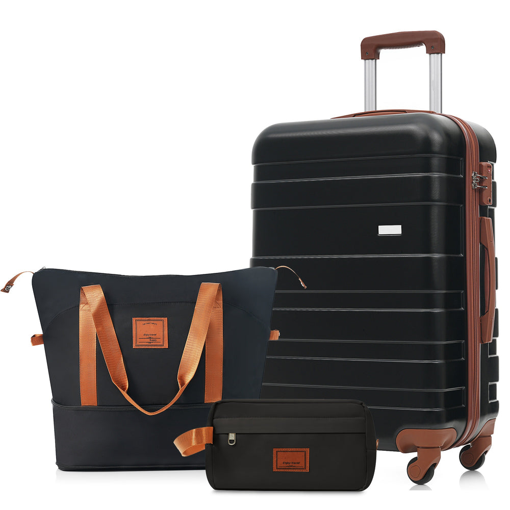 English Elm 3-piece Hardshell Abs Travel Set with Tsa Lock Spinner Wheels Duffel and Toiletry Bag Black N726P439331A