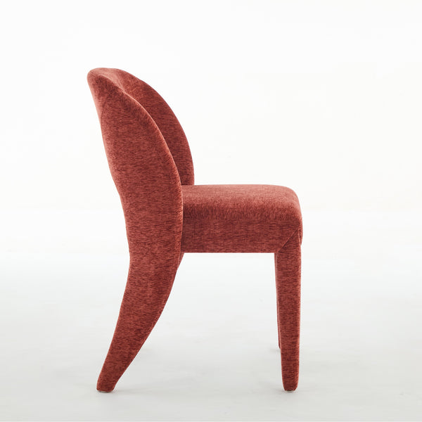 English Elm Rose Chenille Dining Chair Set of 2 with Hollow Backrest, Iron Frame, KD Assembly, Comfortable Cushion, 300lb Capacity W3615P340349