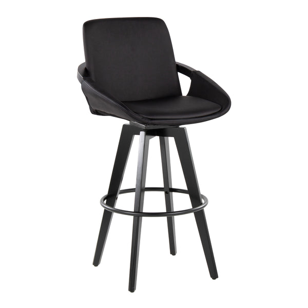 English Elm Fixed-height Swivel Barstools Upholstered Grey Fabric Black Wood Legs Kitchen Set of 2 B202S01896