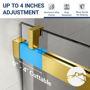 English Elm 56" Frameless Sliding Shower Door Tempered Glass Soft Close Matte Hardware Alcove Fit Gold+Glass W1920P385328