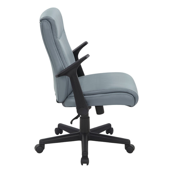 OSP Home Furnishings Mid Back Faux Leather Office Chair with Lumbar Support Adjustable Arms and Swivel Base FL91201-U42