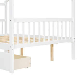 English Elm Twin House Bed Solid Pine Kids Cottage Frame with Storage Drawers Imaginative Room N708P309247K