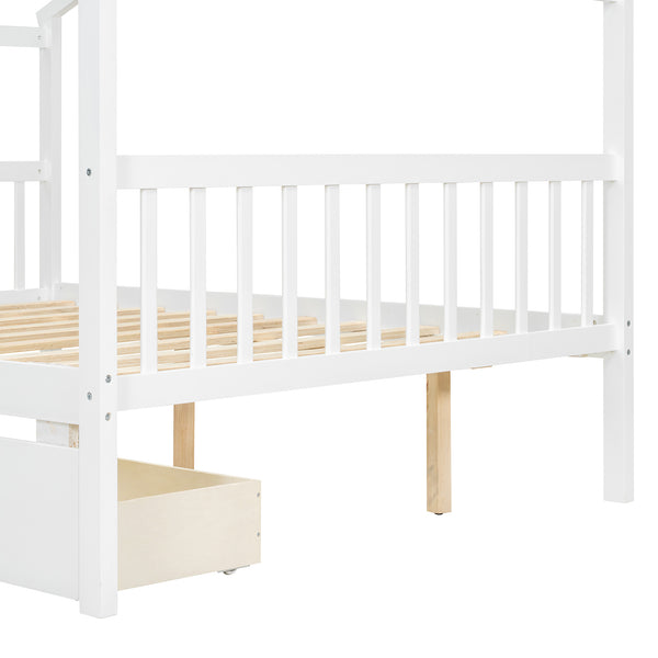 English Elm Twin House Bed Solid Pine Kids Cottage Frame with Storage Drawers Imaginative Room N708P309247K