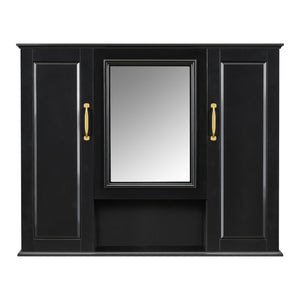 English Elm 36'' Mirror Cabinet with 3 Doors — Wall-Mounted Bathroom Storage Unit, MDF & Pine, Spacious Shelves Black N725P346902B