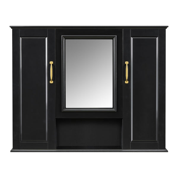 English Elm 36'' Mirror Cabinet with 3 Doors — Wall-Mounted Bathroom Storage Unit, MDF & Pine, Spacious Shelves Black N725P346902B