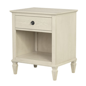 English Elm Victoria Aged Oak Nightstand with Solid Wood Legs, Wire-Brushed Veneer, Drawer & Open Shelf Cream 27.25 L x 22.75 W x 27.25 H B035P341167