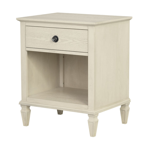 English Elm Victoria Aged Oak Nightstand with Solid Wood Legs, Wire-Brushed Veneer, Drawer & Open Shelf Cream 27.25 L x 22.75 W x 27.25 H B035P341167