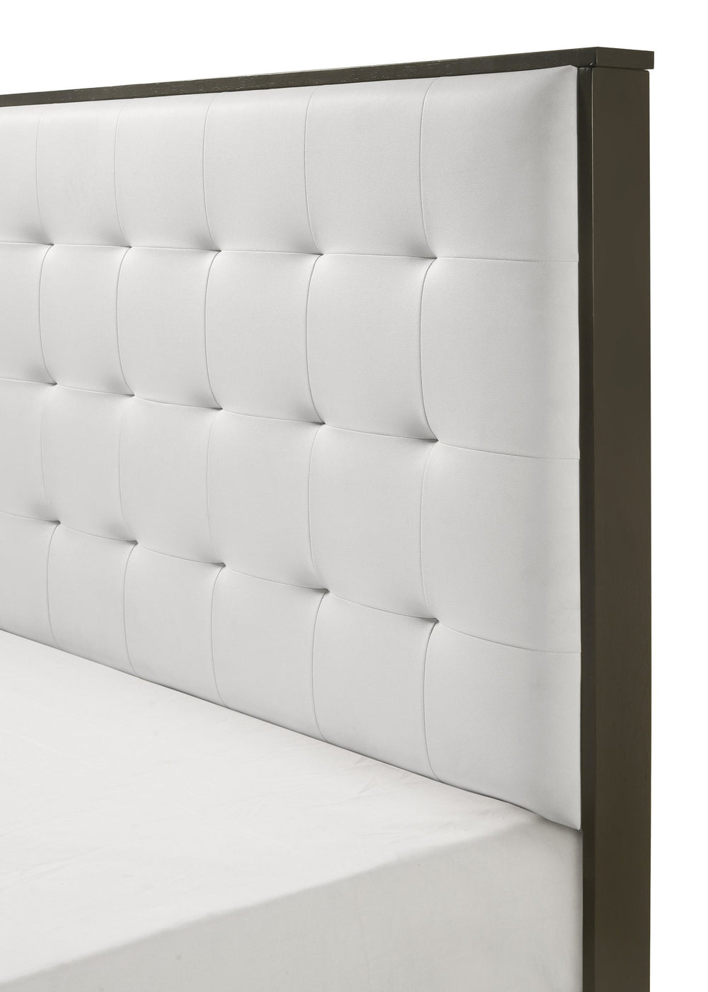 English Elm 1pc Twin Panel Bed Upholstered Button Tufted Headboard Modern Youth Bedroom Frame White B011S01356