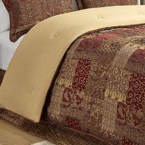 English Elm 4 Piece Brown Comforter Set - Elegant Jacquard Patchwork Design For Cozy Queen Bedroom Decor B035128749