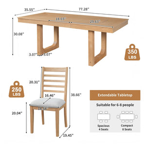 English Elm 7 Piece Farmhouse Dining Set Oak Veneer Extendable Table Six Upholstered Chairs Beige,Natural N752S000090N-1