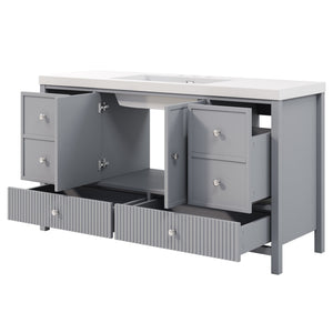 English Elm 60" Freestanding Bathroom Vanity Fluted Fronts Soft Close Drawers Drop-in Sink Blue Gray N817P404100B