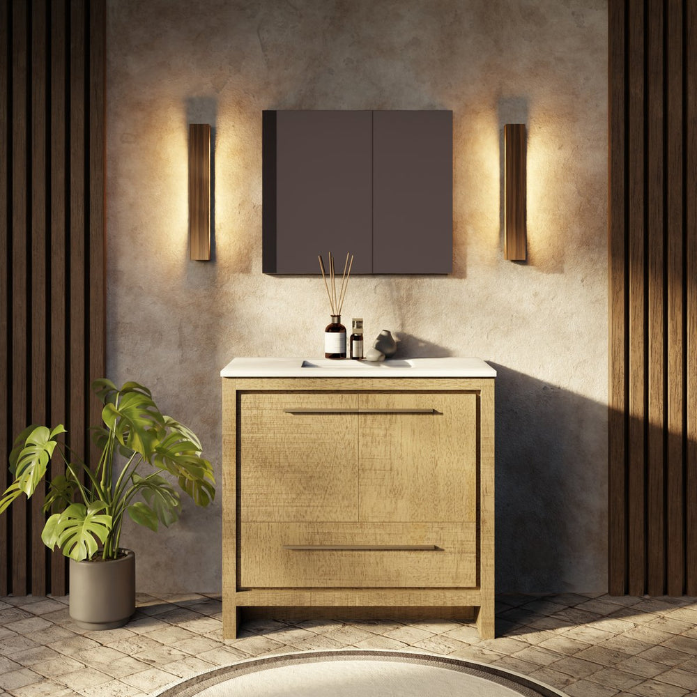 English Elm Lafarre 36 in Rustic Acacia Bath Vanity with Cultured Marble Top, Soft-Close Storage & Gun Metal Faucet B2731P337005