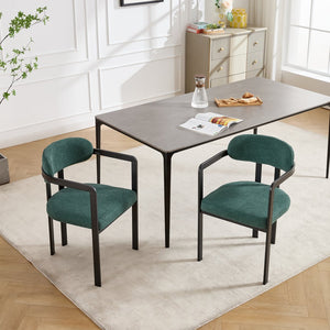 English Elm Modern Tufted Boucle Dining Chairs Set of 2 with Curved Back and Matte Metal Legs Antique Green,Black W3244P337417