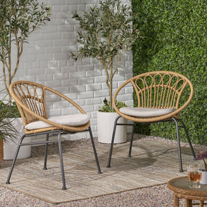 English Elm Christopher Knight Home® - BANYA Light Brown PE Rattan Chair Set with Iron Frame, Waterproof Fabric, Modern Loop Design for Outdoor Elegance 70431.00LBRN