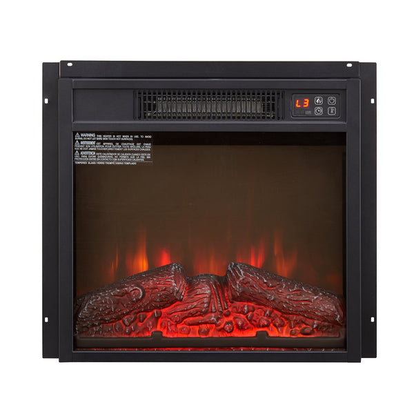 English Elm Electric Fireplace Insert Slim 1400w Heater with Adjustable Led Flame and Log Set W1758107430