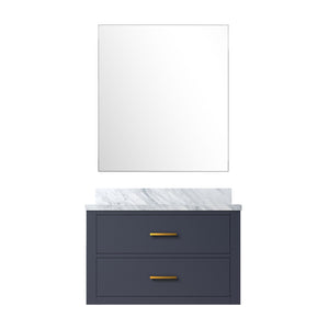English Elm Blue Single-Sink Bathroom Vanity Set With Carrara Marble Top & Frameless Mirror For Elegant Style B2731S01425