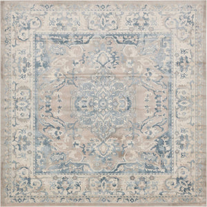 Unique Loom Paris Louisa Machine Made Border Rug Dark Gray, Beige/Blue/Cream/Light Blue/Light Brown 8' 0" x 8' 0"
