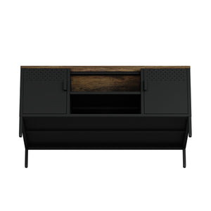 English Elm Landen 47" Metal Storage Cabinet with Wood Top and Cable Management — Sleek Industrial TV Console, Adjustable Legs Black B365P397848