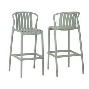 English Elm Outdoor Stackable Armless Barstools Set of 2 Uv Resistant Slat Back Patio Seating Green N780P199452G