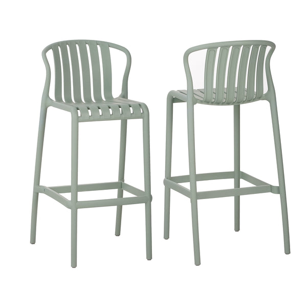 English Elm Outdoor Stackable Armless Barstools Set of 2 Uv Resistant Slat Back Patio Seating Green N780P199452G