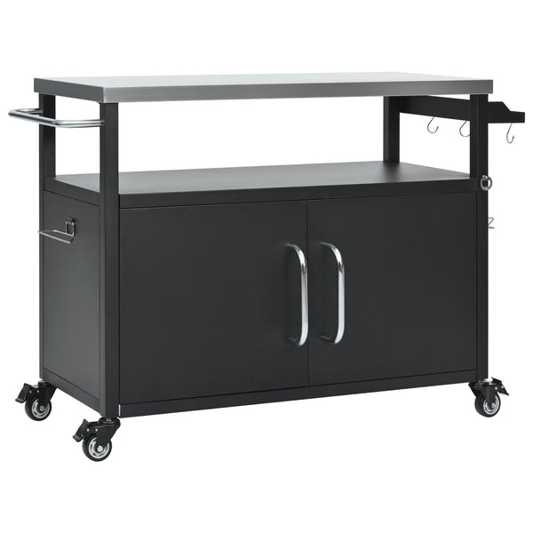 English Elm K&K 54.5" Outdoor Kitchen Island with 1.6" Stainless Top, Locking Wheels, Spice Rack & Bottle Opener N707P270779B